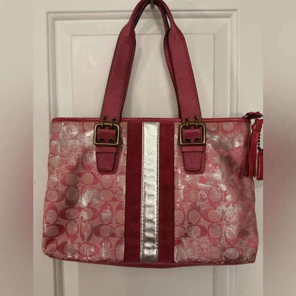 COACH 2005 Rare Vintage Pink & Silver Tie Dye Metallic Tote & Wallet Set Y2K - Picture 3 of 16